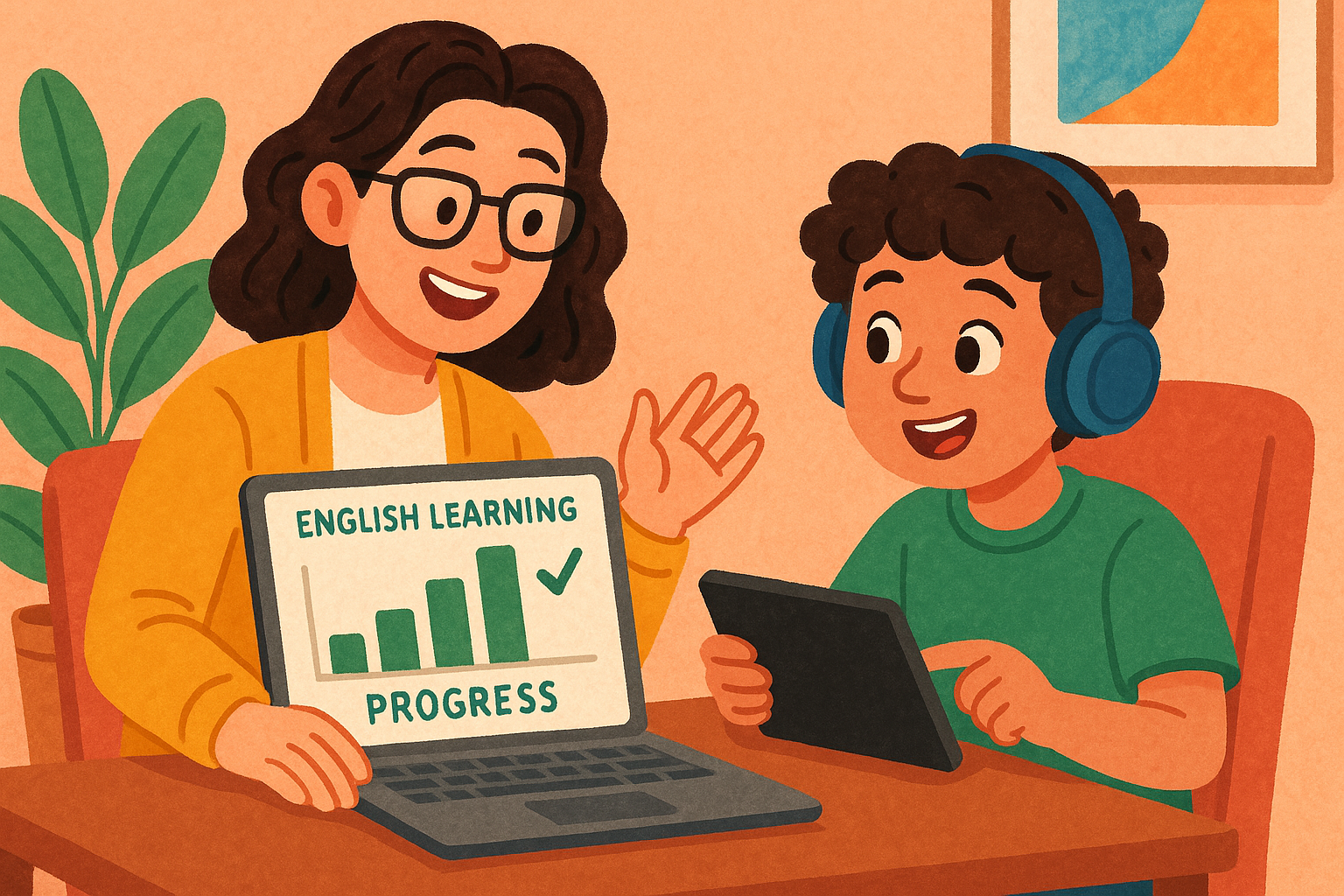 professeur et apprenant mesurant les progrès en anglais