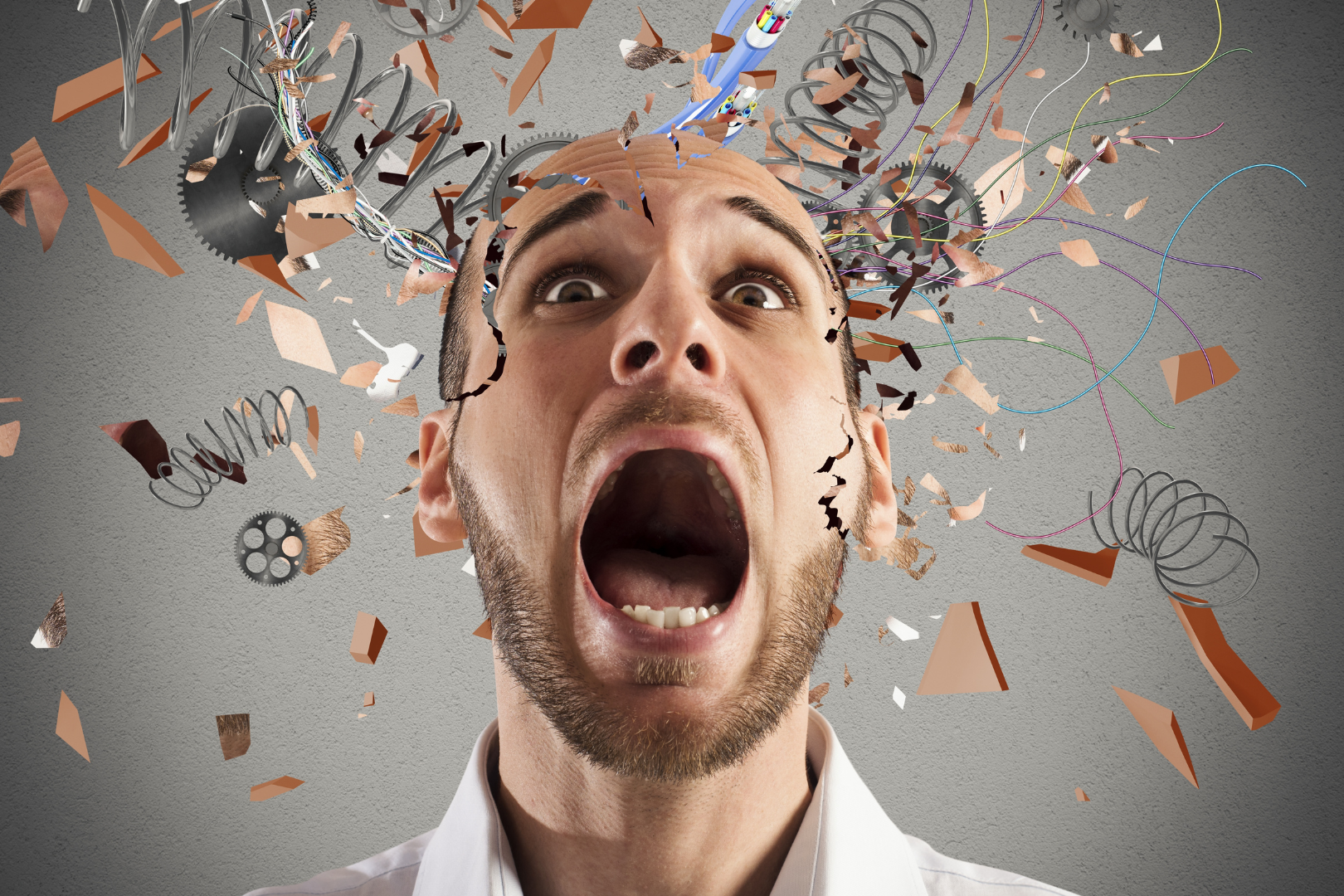 a person whose brain is breaking apart from stress