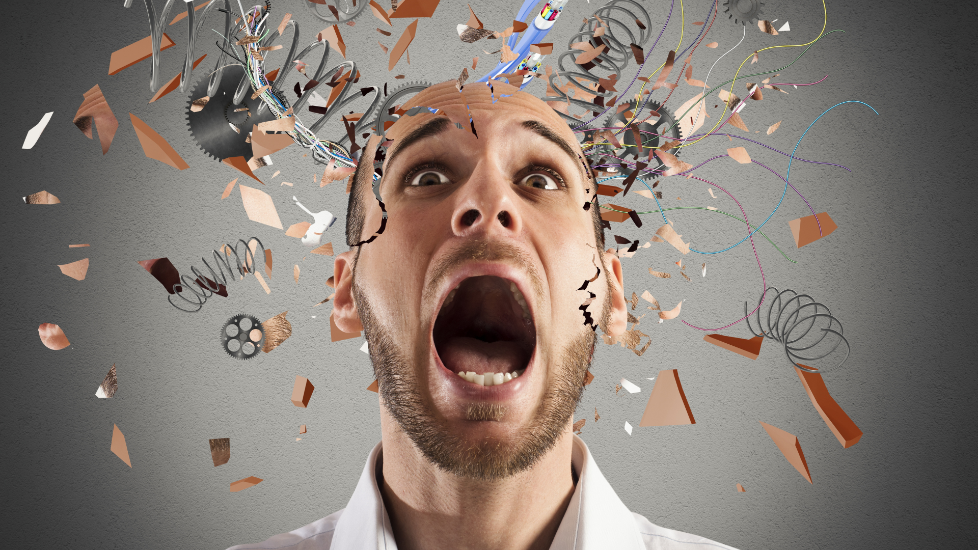 a person whose brain is breaking apart from stress