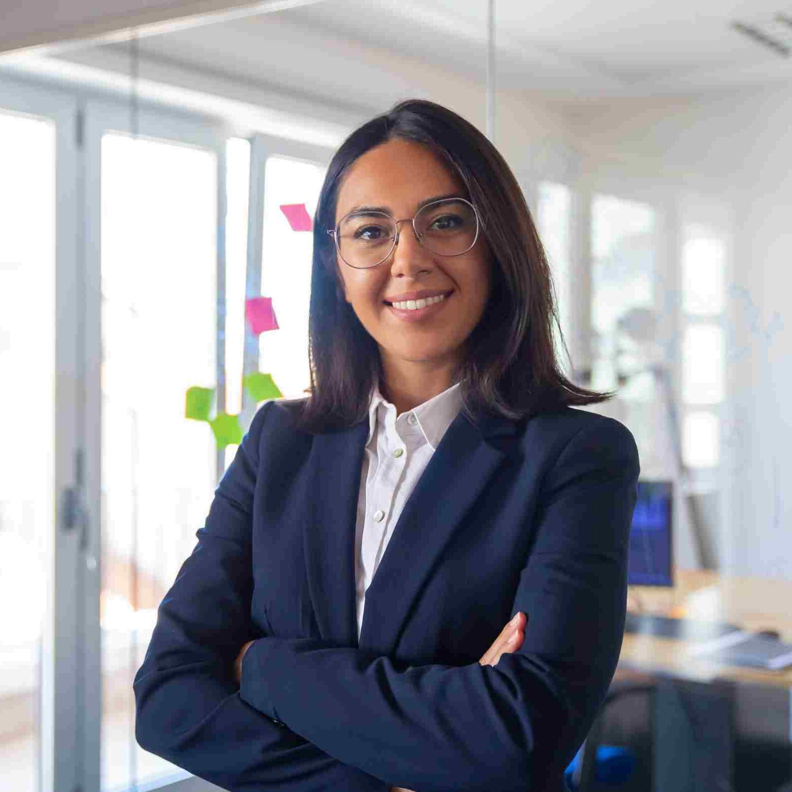 Woman looking confident in a blue suit
