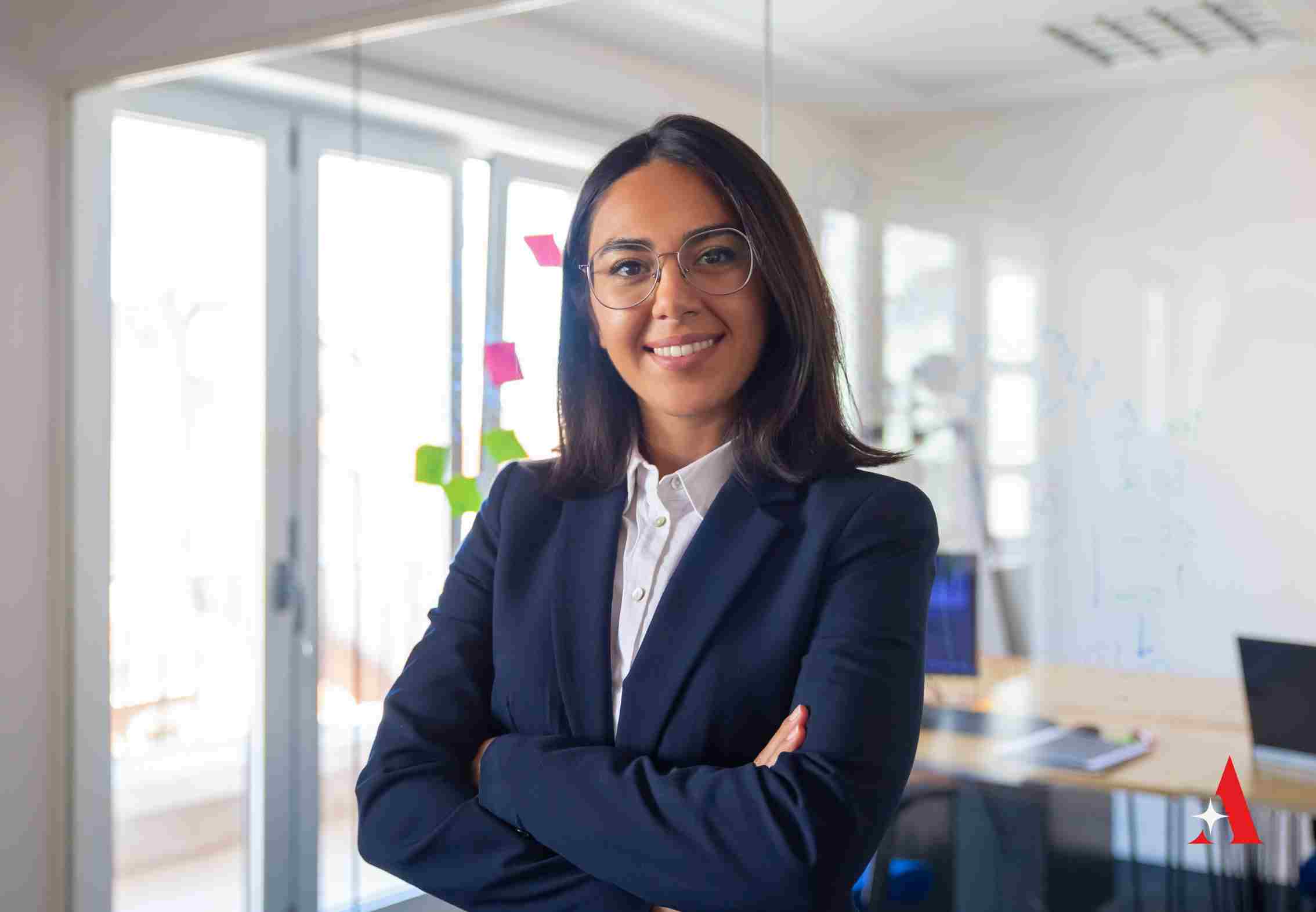 Woman looking confident in a blue suit