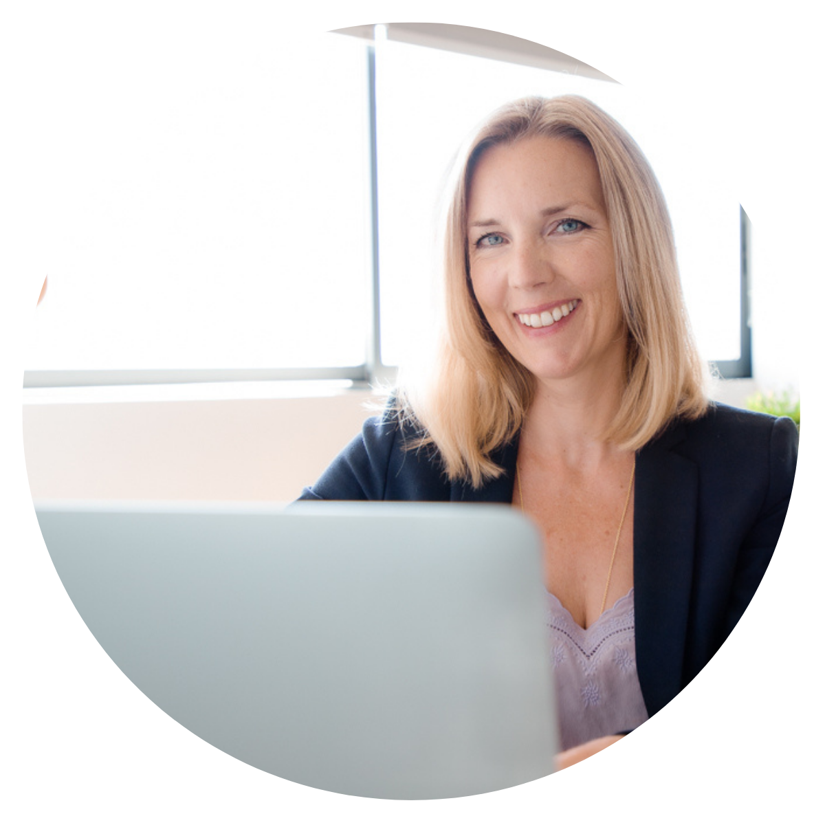 Catherine Aygen at her computer