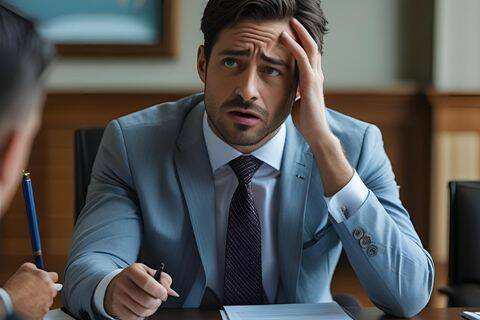 man looking stressed in a meeting