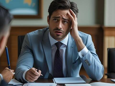 man looking stressed in a meeting